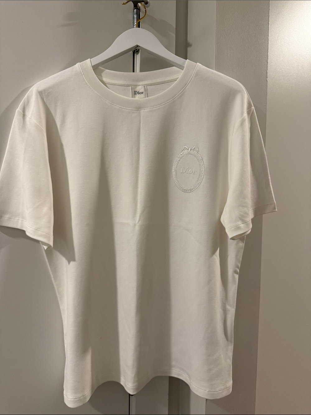 Dior White Short-Sleeve Embroidered Logo Tee